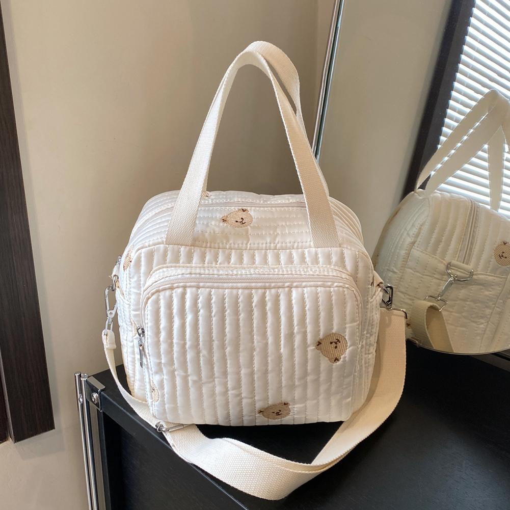 Bear/Flower Quilted Mommy Bag Multifunctional Crossbody Maternity Bag Cotton Messenger Shoulder Bag Adjustable Strap Luggage Bag