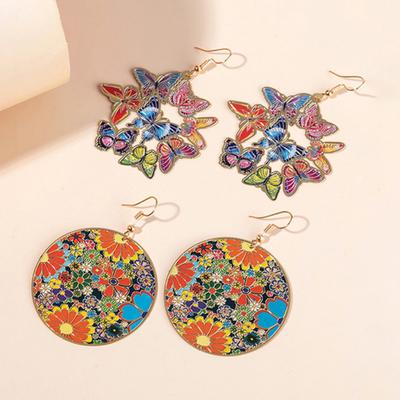 1 Pair Dangle Earrings Drawing Artistic High-end Individual Colorfast Sweet Colorful Flower Butterflies Hanging