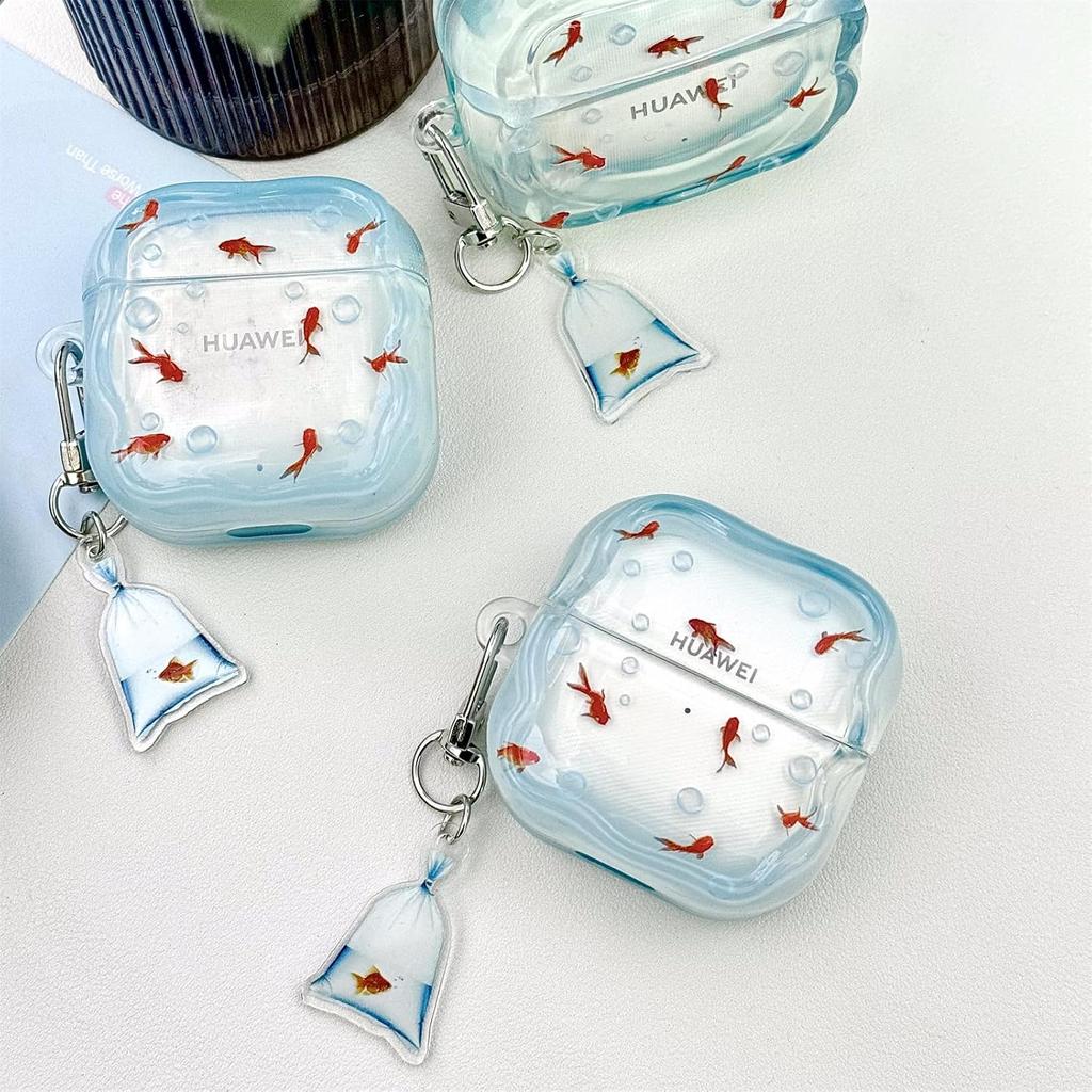 for Huawei Freeclip 2 Case Cute (2025),Kawaii Cartoon Fish Pattern,Funny Earphone Protective Cover for Women Girls Boys