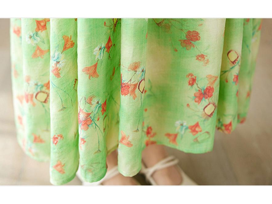 2026 Summer Cotton Linen Patchwork Long Dress with Sling and Large Hem Skirt