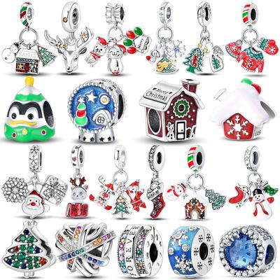 Christmas Gift Charms Bead 925 Sterling Silver Snowflake Elk Santa Claus Xmas Tree Pendant Fit Original New Bracelet Jewelry
