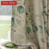 1PC Nuan Series 70-80% Blackout, Hand Painted Green Plant Printed Curtains, American Pastoral Style Curtains for Bedroom Living Room Home Decor