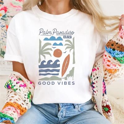 Summer Short Sleeved Vacation T-Shirt Casual Round Neck Women's Fashionable Pattern Fun Travel Women's Regular Cartoon Top T-Shi