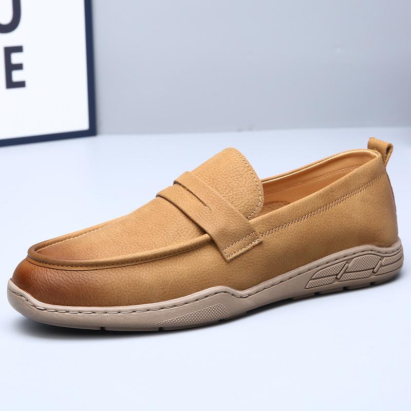 Genuine Leather Retro Handmade Simple and Breathable One-pedal Men's Leather Shoes Soft Leather Soft Sole Casual Shoes Fisherman Man