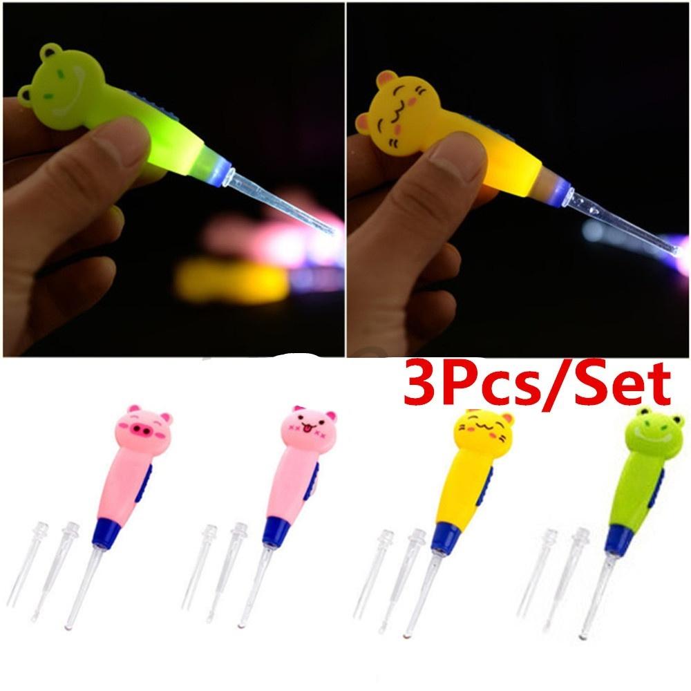 3Pcs/Set Child Cleaning Tool Earwax with Light Spoon LED Cartoon Baby Care Ears Spoon Digging Luminou