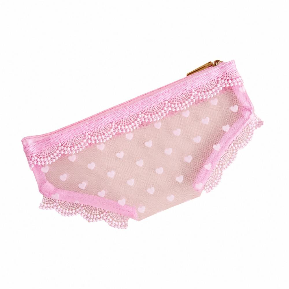 Mesh Briefs Shape Cosmetic Bag Korean Style Decorative Mesh Toiletry Bag with Zipper Jewelry Organizer Travel Storage Bag