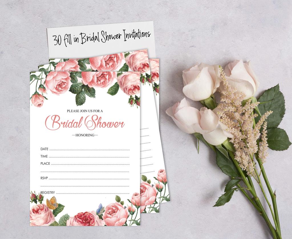 Inkdotpot 30 Bridal Shower InvitationsA  FloralA  Wedding Fill-In Style Invites Blank