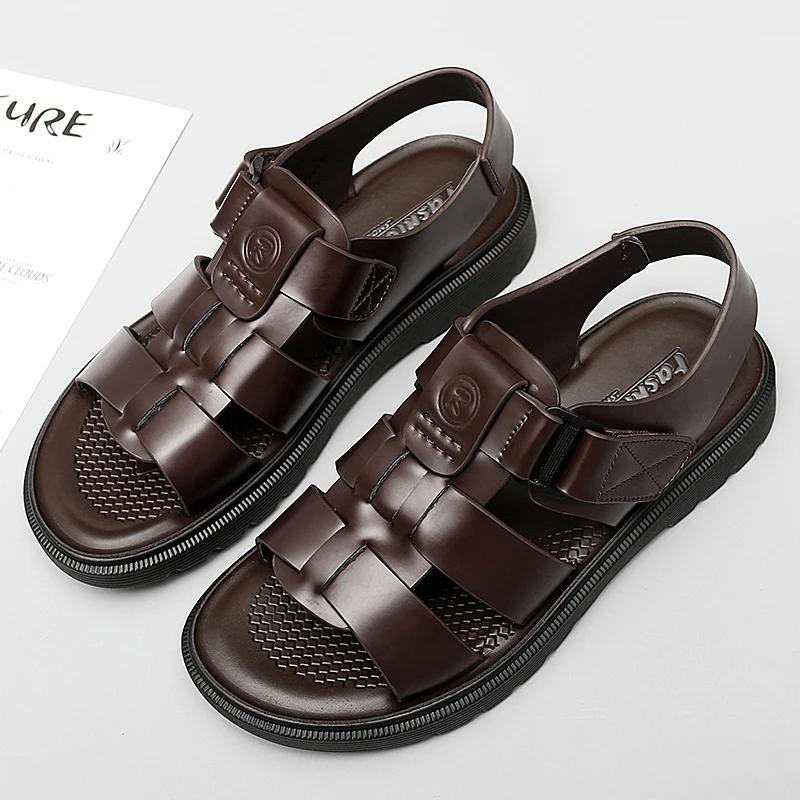 

Мода 2024 года, новые летние мужские туфли на толстой подошве, сандалии из натуральной кожи для спорта на открытом воздухе, высококачественные коричневые и черные дышащие пляжные туфли 38 коричневый