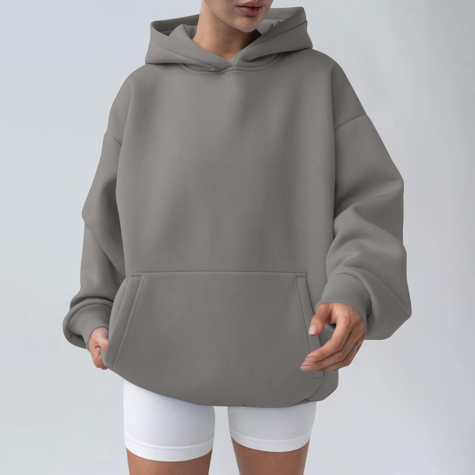 

Женская мода весна и осень с капюшоном толстовка повседневный карманный топ свободный пуловер XL