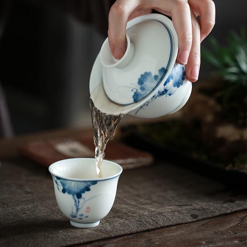 Sushic Hand-painted Blue & White Ceramic Gaiwan Tea Set