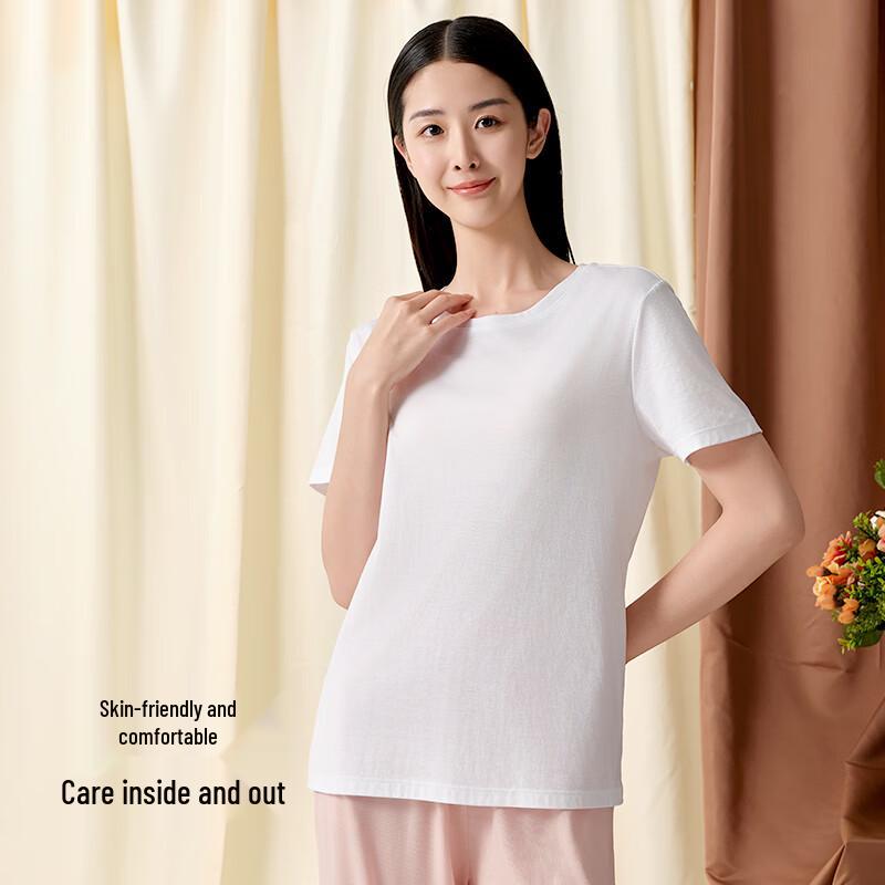 Yiershuang Women's 100% Cotton 120-Count Short Sleeve Base Layer Tee