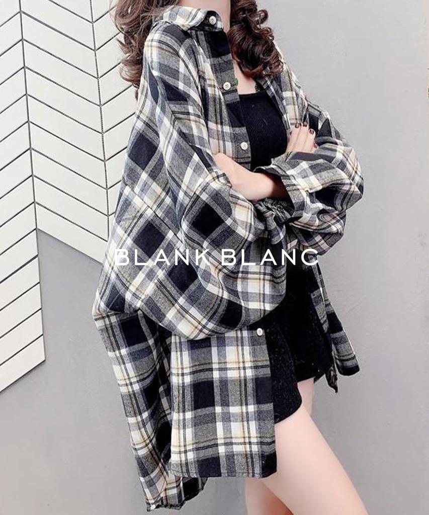 BLANK BLANC Checked Puff Sleeve Fall Loose Size Perfect for Everyday School Maternity and This Flannel Shirt In Black Features a Relaxed Fit and a