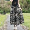 Korean Retro Floral A-Line High-Waist Midi Skirt for Women