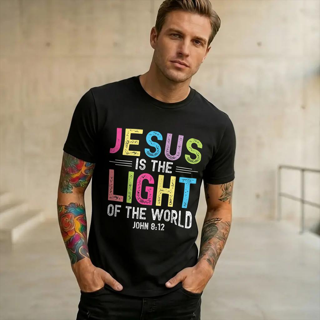 New Arrival Jesus Is The Light Of The World John 812 Christian T Shirt For Unisex Wounisex Cotton Tee Shirt Short Sleeve Clothes