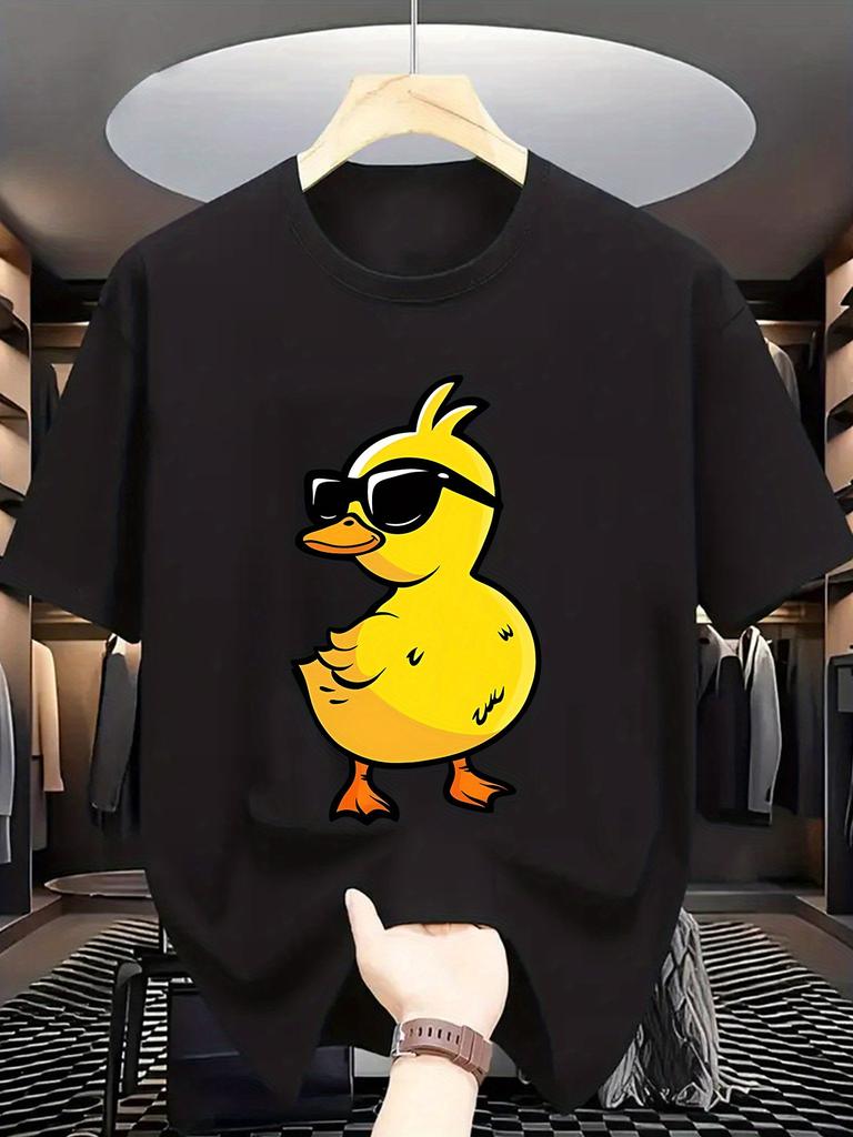 Summer Male Casual White T Shirt Funny Cool Sunglass Duck Print Soft Cotton Short Sleeve Minimalist Hip Hop Street Top