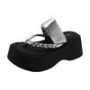 Beautiful thick-soled toe cool slippers women's summer wear 2025 new versatile rhinestone flip-flops non-slip beach shoes