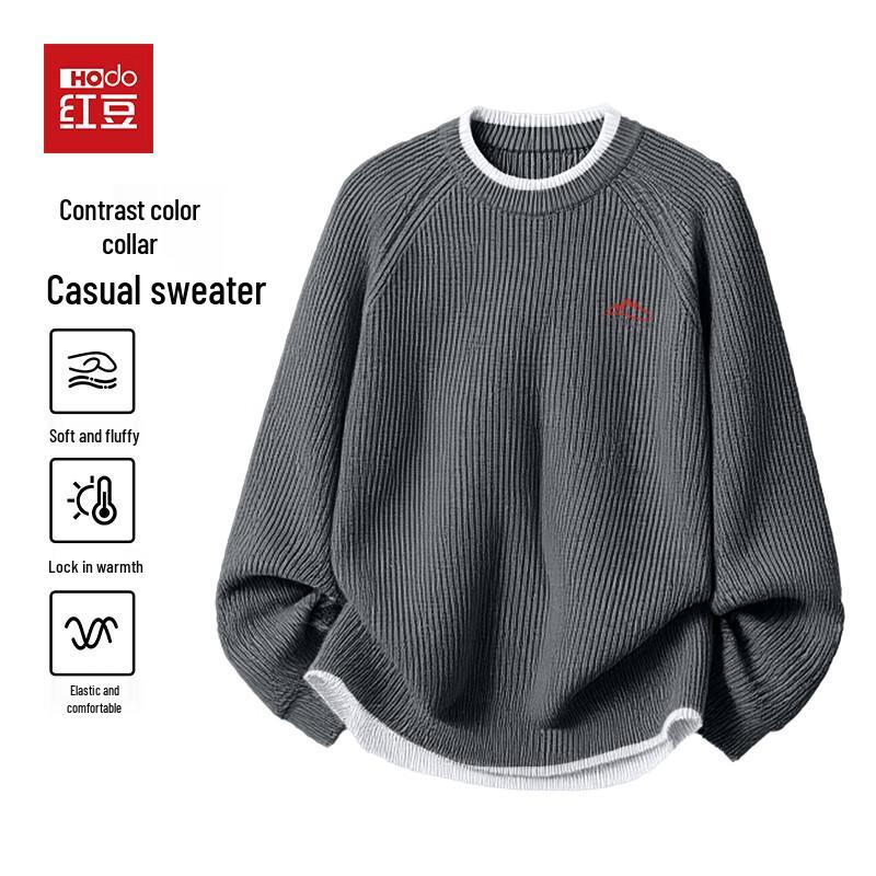 Hodo Herren Strickpullover mit Kontrastkragen und Struktur