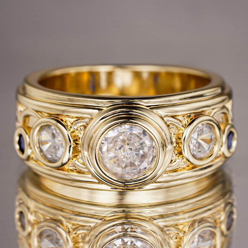 Luxury Trendy Wedding Band Women Rings with White/Blue Cubic Zirconia Gold Color Modern Fashionable Female Rings Jewelry