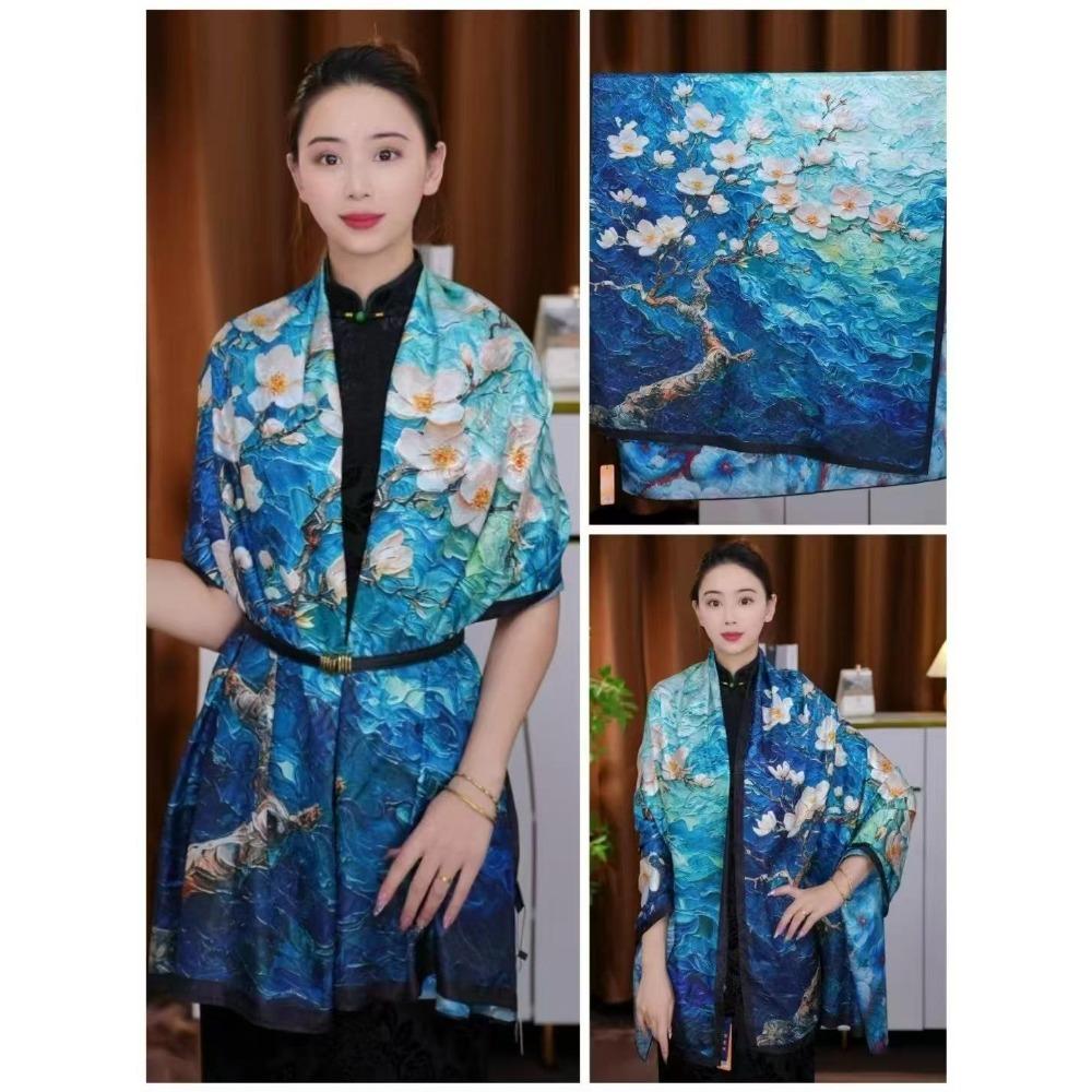 

Древняя рифма Чернила Аромат Печать Ароматная облачная пряжа Весенне-летний шелковый шарф Большой длинный шарф Шаль Защита от солнца Женский шарф 180*90