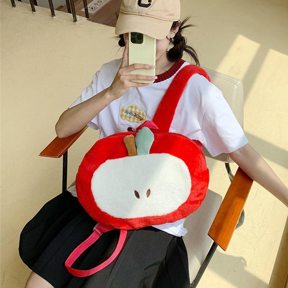 Kawaii Cartoon Fruit Plush Backpack Soft Cute Decorate Knapsack Fruit Doll Shoulder Bag  Outdoor