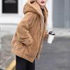 Fall Winter Women Jacket Thick Plush Solid Color Hooded Warm Windproof Soft