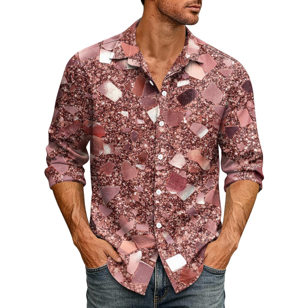 Tenue Sequin Disco Années 70 pour Homme Chemise à Sequins Coupe Festive Chemise Hawaïenne Nouvel An Boutonnée Chemise Chemise pour Homme Non-Repassage Vintage Chemise à Paillettes