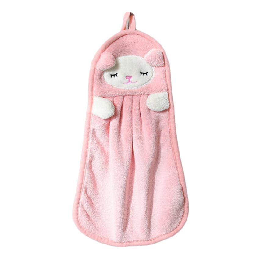 Hangable Coral Fleece Hand Towel Cartoon Animal Hand Towel Kitchen Bathroom Absorbent Towel Handkerchiefs
