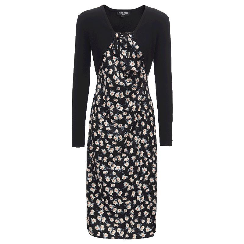 

VEROMODA Комплект Платье в цветочек и кардиган крупной вязки M