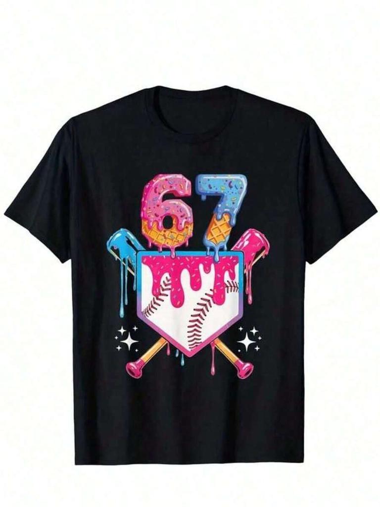 A Casual Printed Round Neck Pullover Short Sleeved T-Shirt 67 Six Seven 6-7 - Funny Unisex T-Shirt