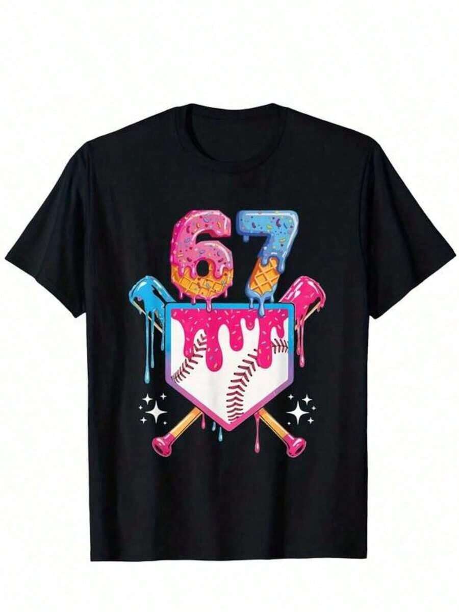 

A Casual Printed Round Neck Pullover Short Sleeved T-Shirt 67 Six Seven 6-7 - Funny Unisex T-Shirt M