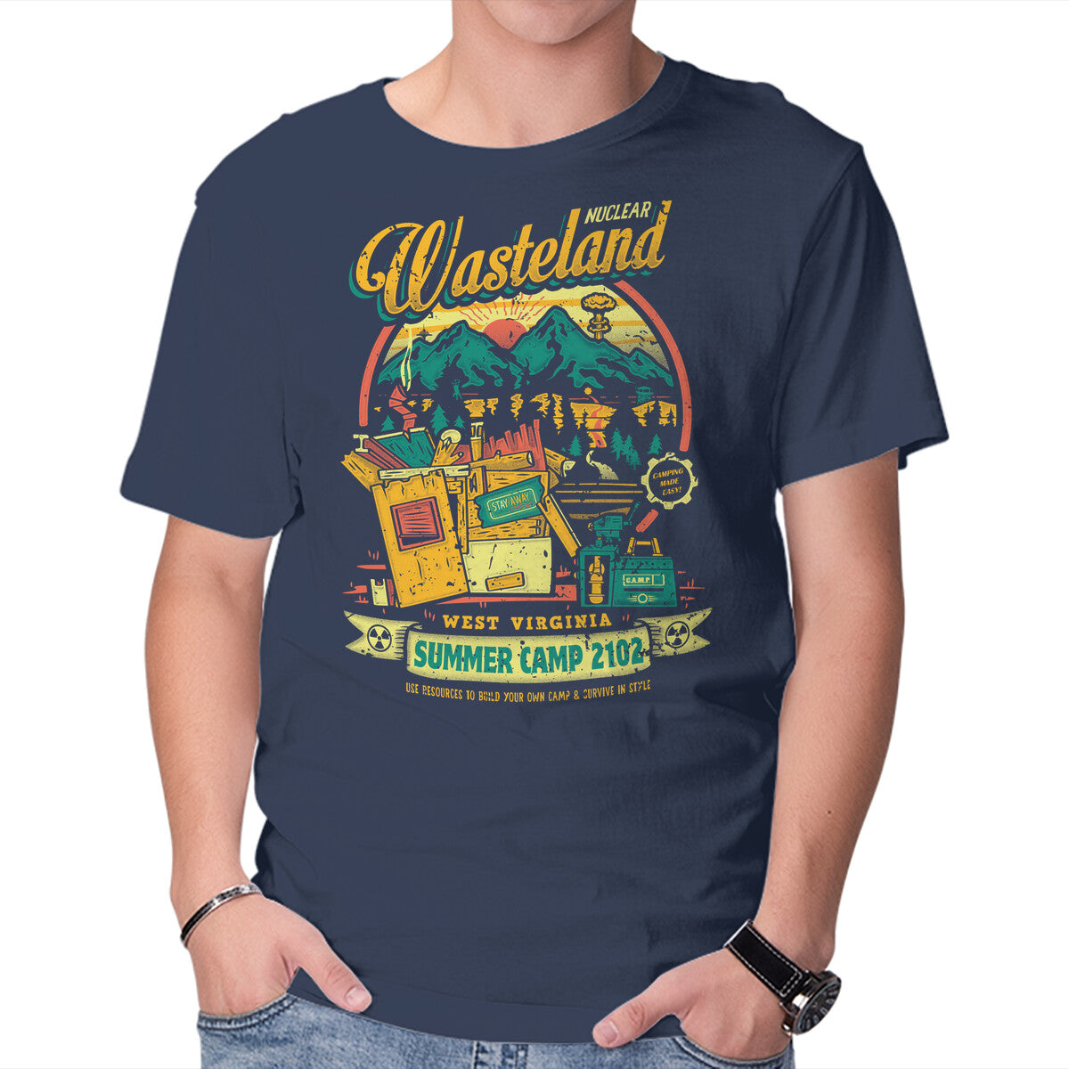 Unisex Crew Neck T-Shirt Radioactive Summer Camp Graphic Short Sleeve Casual Tee XL