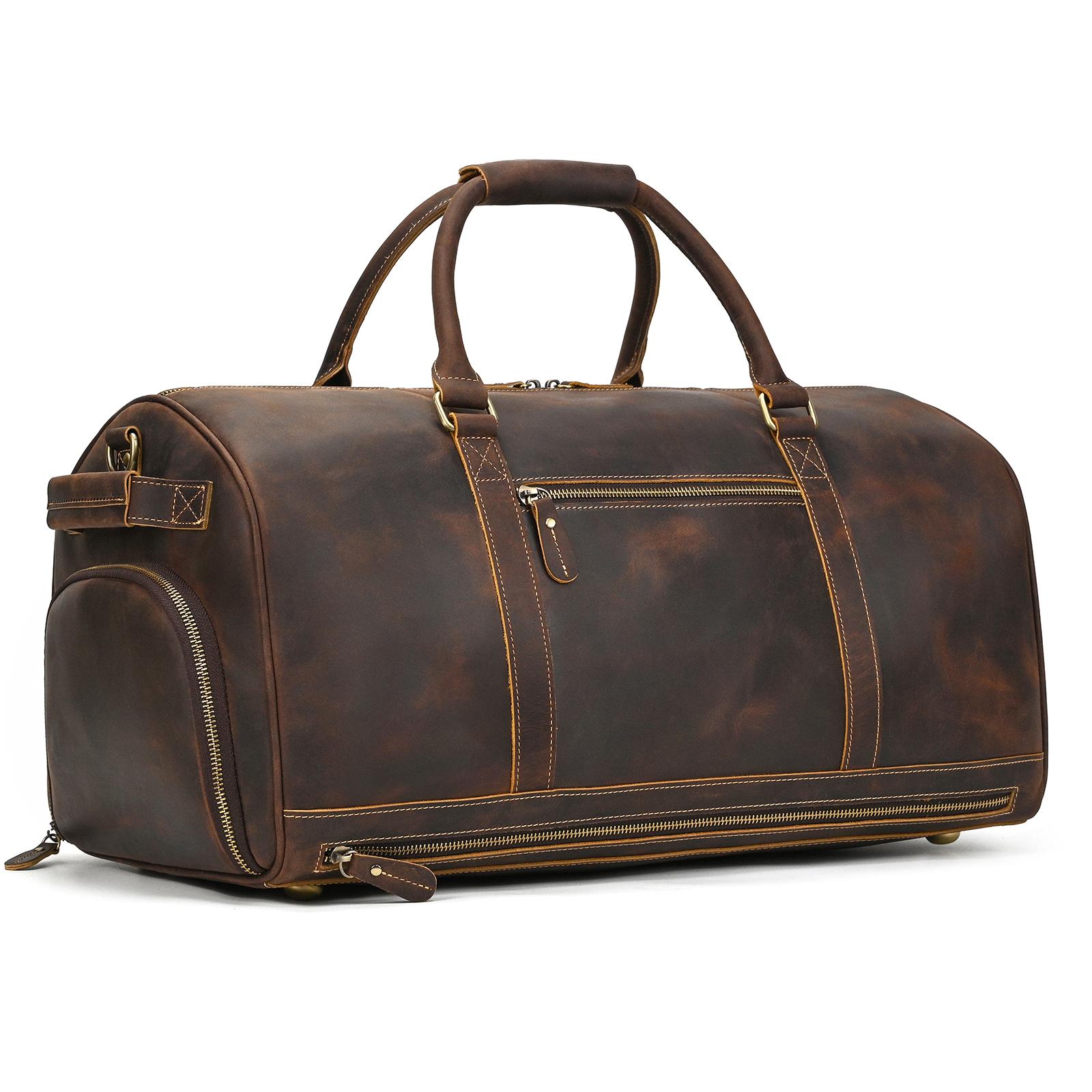 

Crazy Horse Leather Travel Bag Fitness Bag Large Dry and Wet Separation Bag Leather Handbag For Men Duffel Bag Travelling Male коричневий