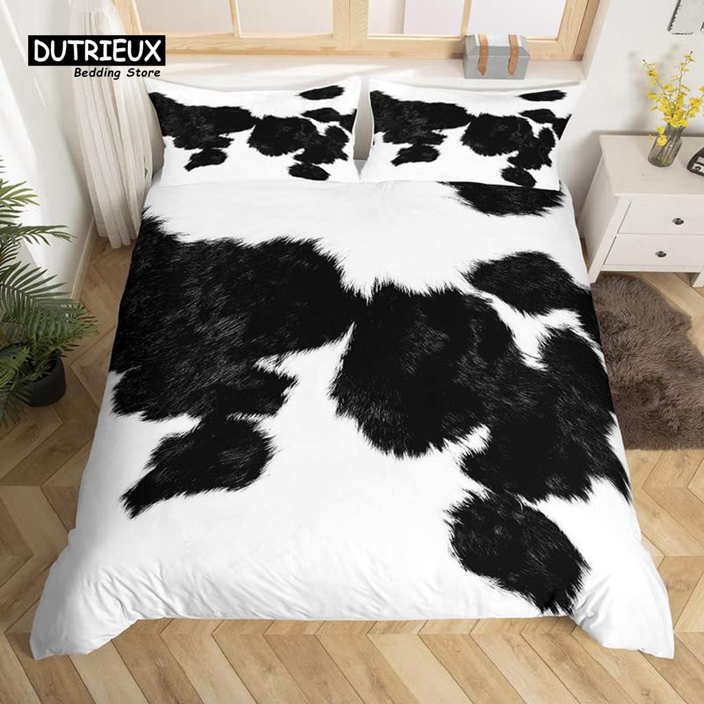 Cowhide Sunflower Duvet Cover Western Farm Animal Skin Bedding Set Microfiber Cow Fur Comforter Cover Twin For Boys Girls Room