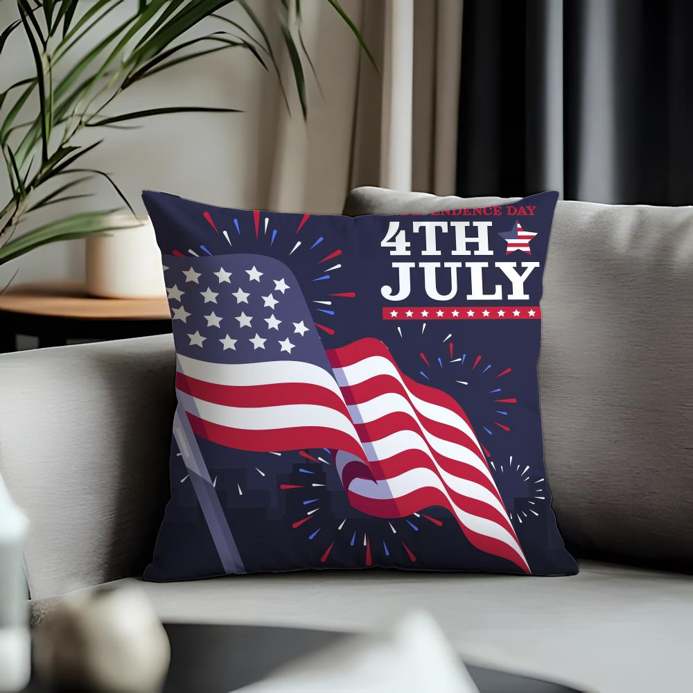 Fashion IIndependence Daying Cushion Cover Antidustmite Pillowcase Invisible Zipper Silky Short Plush Sofa Cushion Cover