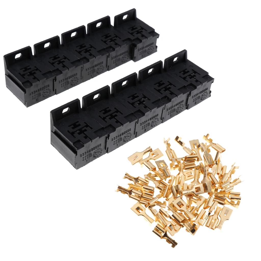 

5 Pin Relay Socket for Automotive Terminal Case Holder Relay Base Holder 5 Pin Socket with 50pcs 6.3mm Terminals For car чорний