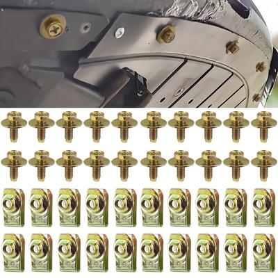 40pcs Durable Golden Car Body Bolt & U-Nut Clip Kit M6-1.0 Metal Fasteners for Engine Under Cover, Bumper & Fender Liners, Splash Shield Guard Bolts