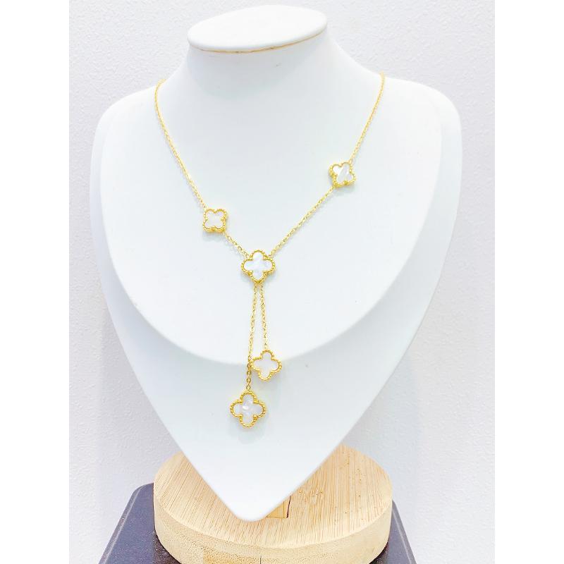 Titanová ocel zlatá Čtyřlístek oboustranný střapec řetízek ozdoba ženské klíční kosti, nejlepší dárek pro přítelkyni