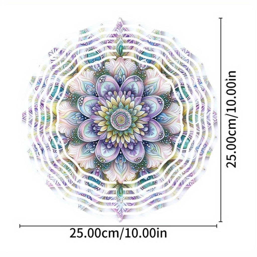 10 Inch Hanging Spinning Wind Chime with Dreamy Mandala Pattern 360 Degree Hook Art Decor for Garden Lawn Courtyard Summer Spring Elegant Gift