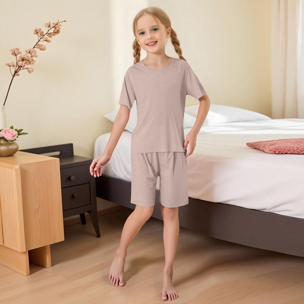 Children's Summer Loose Casual Round Neck Shirt Short Sleeve Shorts Pajamas Set