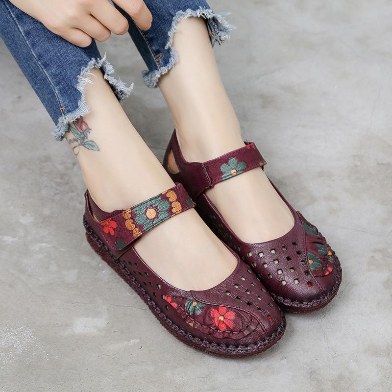 Spring-Summer Soft Sole Non-Slip Leather Shoes for Middle-Aged and Elderly Women