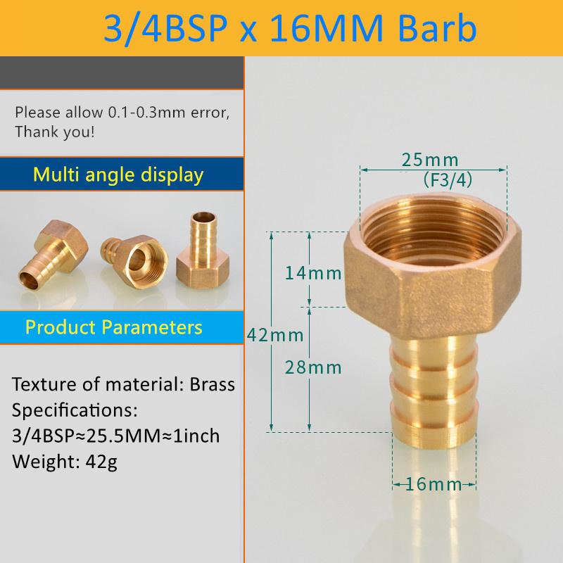 Pagoda Connector 6 8 10 12 14 16 19mm Hose Barb Connector Hose Tail Thread 3/4 BSP Thread PC Male Brass Water Pipe Fittings