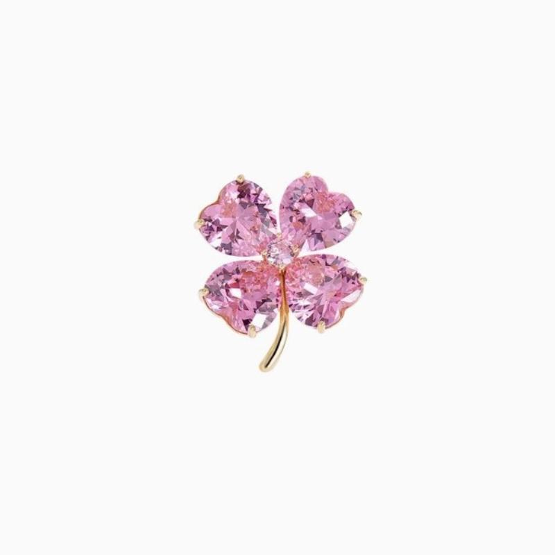 Delicate Pink Lucky Four Leaf Clover Brooches For Women Girls Fashion Lapel Pin Wedding Clothing Decoration Jewelry Gifts