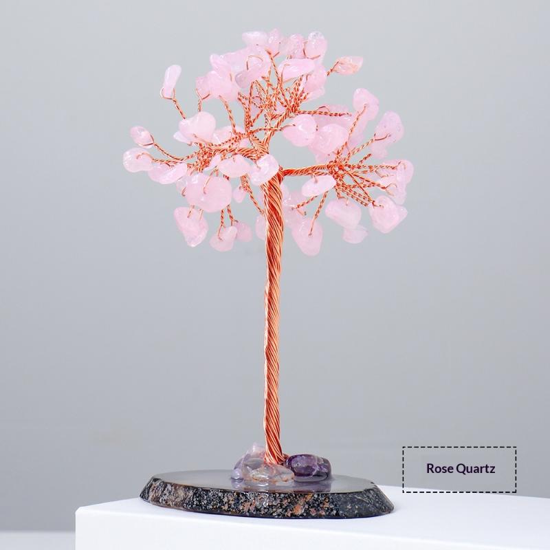 Handmade Mini Crystal Money Tree Natural Healing Gemstone Feng Shui Decor for Home Yoga Studio Tabletop Ornament