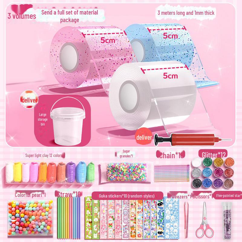 Nano Glue DIY Bubble Blowing Kit with Strong Sticky Double-Sided Tape and Decompression Toy