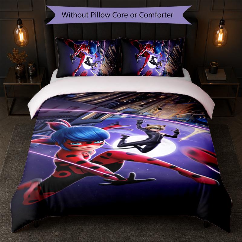 Set Copripiumino Miraculous Ladybug 3 Pezzi 1 Copripiumino e 2 Federe Biancheria da Letto Morbida per Camera da Letto Domestica