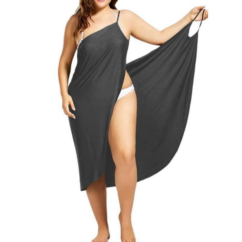 

Летние пляжные сексуальные женщины больших размеров, однотонное платье с запахом, бикини, саронги 3XL серый