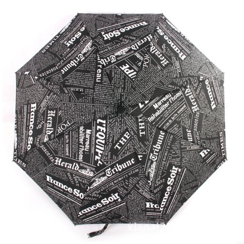 Retail/Drop Shipping Fully Automatic Newspaper Printing Three Folding Umbrella Unisex Retro Umbrellas for Outdoor Traveling and