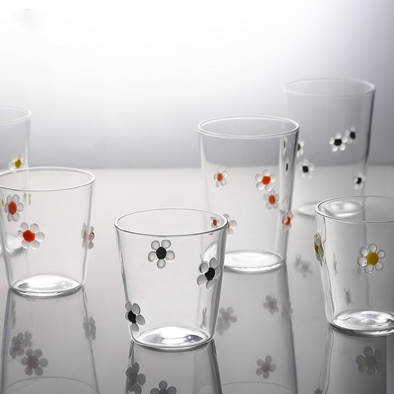 Flower Heat-resistant Glass Cups Tableware Milk Cups Juice Cups Household Water Cups Beautiful Cups Cold Drink Cups Wine Cups