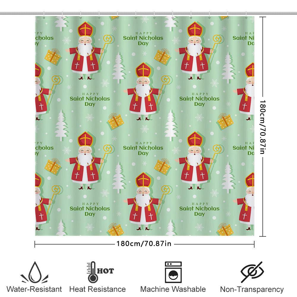 Decorative Shower Curtain Christmas Gift Present Happy Saint Nicholas Day Gift Set for Bathroom