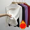 Thick Knit Sweater with Added Velvet Semi High Neck Autumn and Winter Hollow Knitting Bottom Design Top